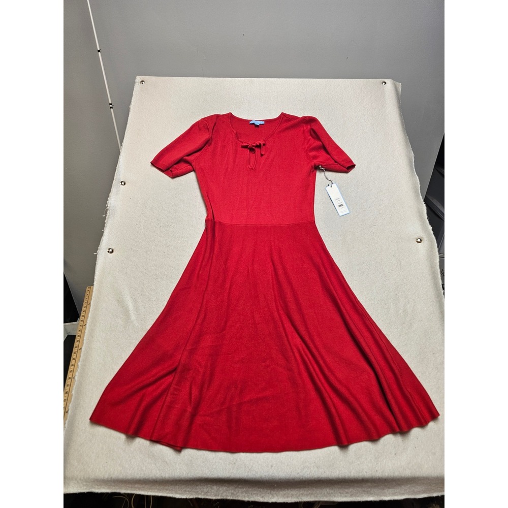 Draper James Bow Neck Sweater Dress Haute Red Short Sleeve Fit Flare K3222SMW M